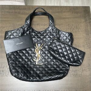 YSL SAINT LAURENT ICARE MAXI SHOPPING IN QUILTED LAMBSKIN BLACK
